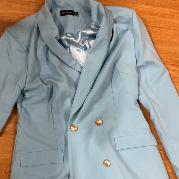 Baby Blue Gold Button Blazer Dress - Picture 2 of 6